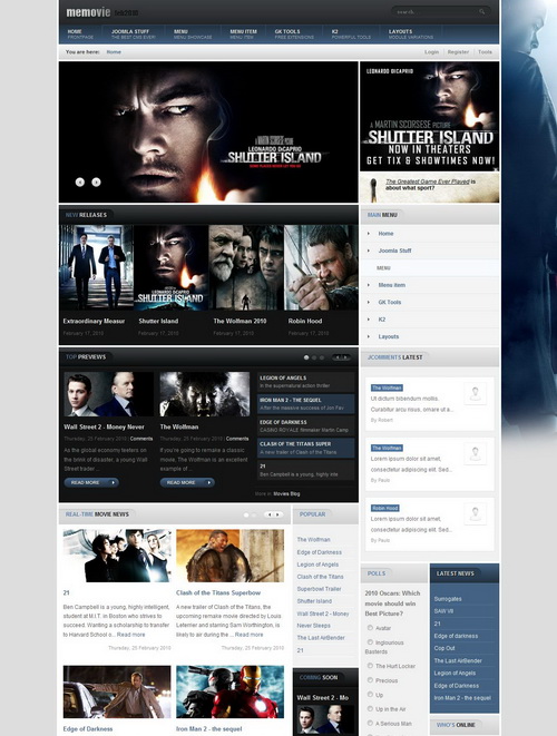 Memovie February 2010 Joomla Template